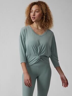 Athleta Embody Twist Front Top in Minimalistic Grey Sage Green Sz L Minimal
